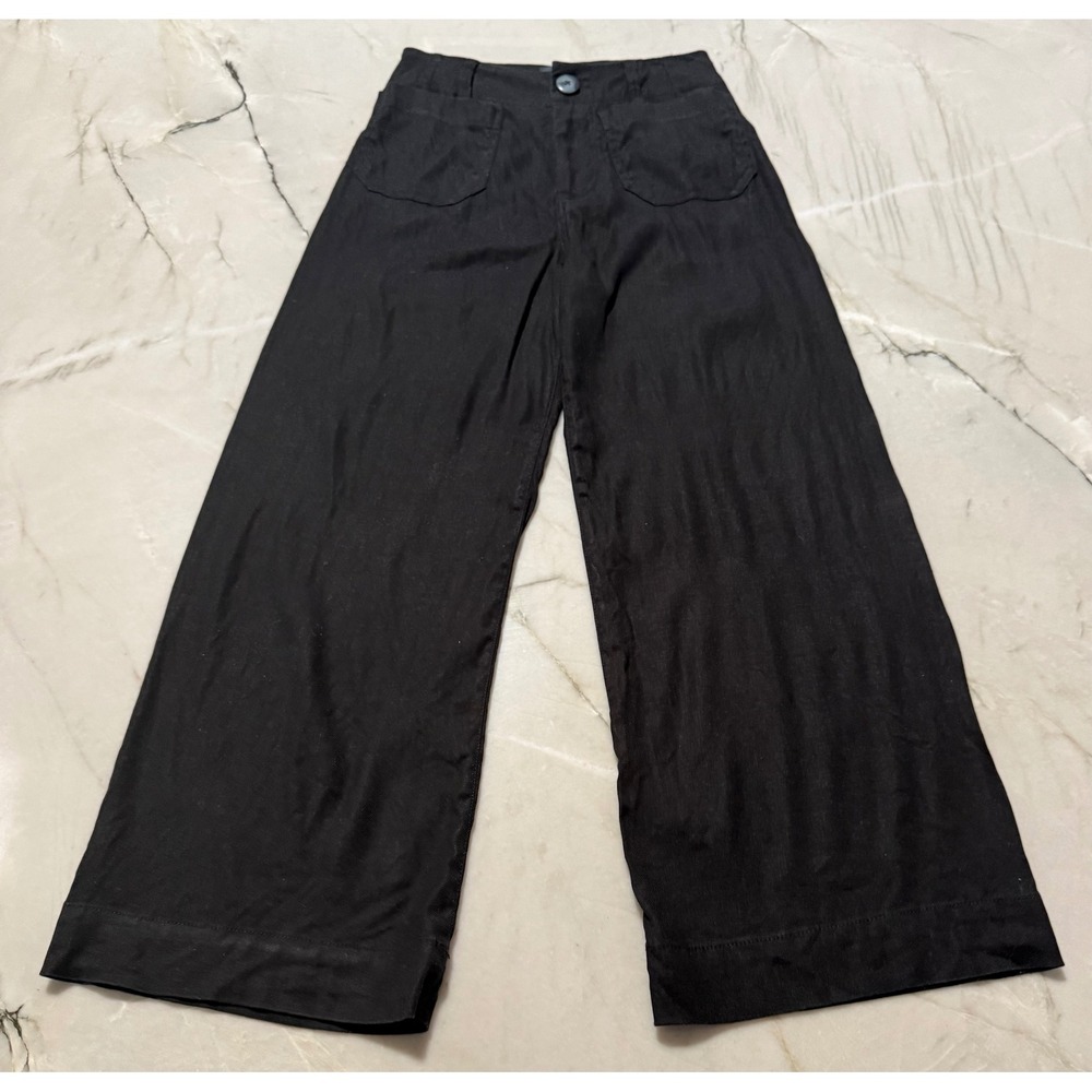 Maeve by Anthropologie The Colette Wide Leg Pants Black Size 23 High Rise Patch